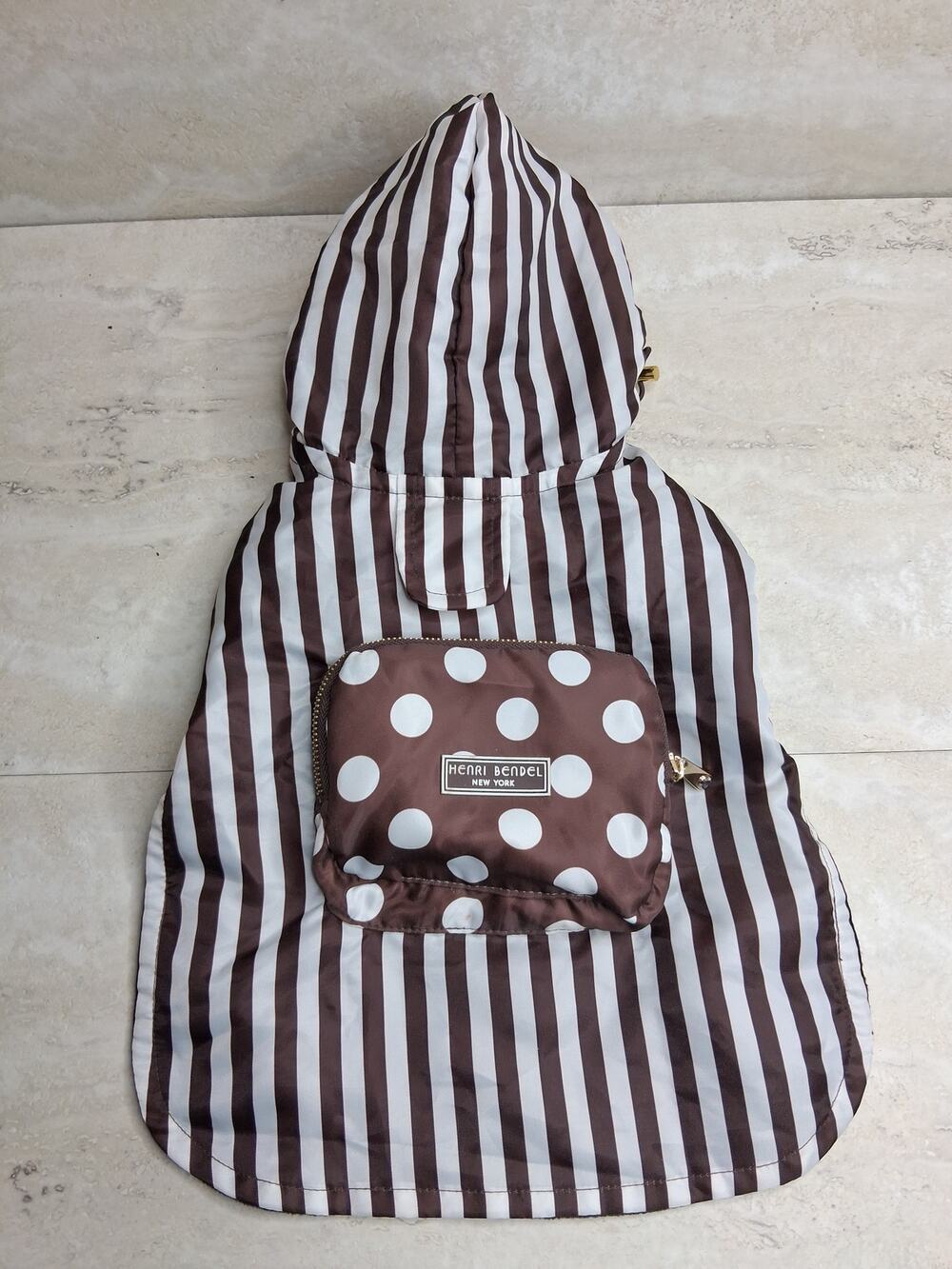 Henri Bendel Brown & White Striped City Slicker Dog Coat Fleece Lined Size XS